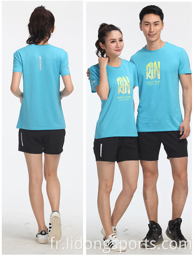 En gros, imprimerie personnalisée t-shirts femmes hommes ronds coule sports courir t-shirt